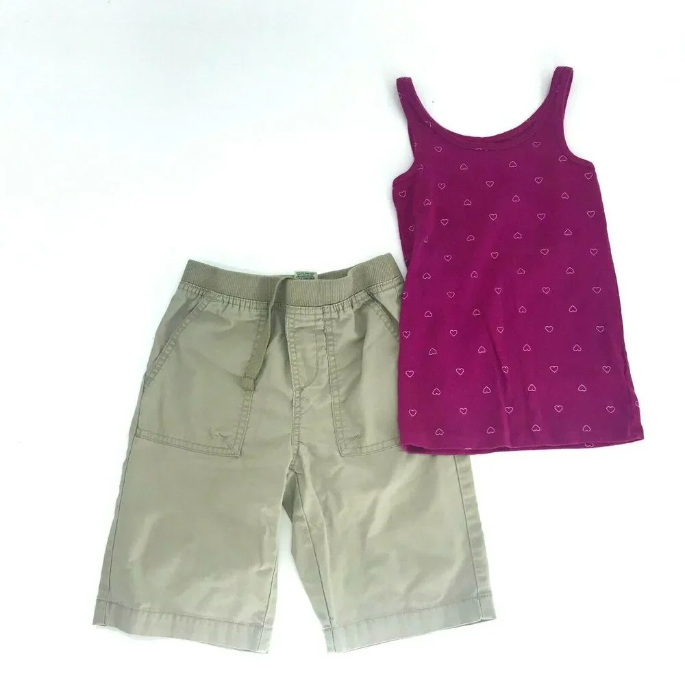 Old Navy Faded Glory Girls Tank Shorts Outfit Cargo Style Hearts Sz S